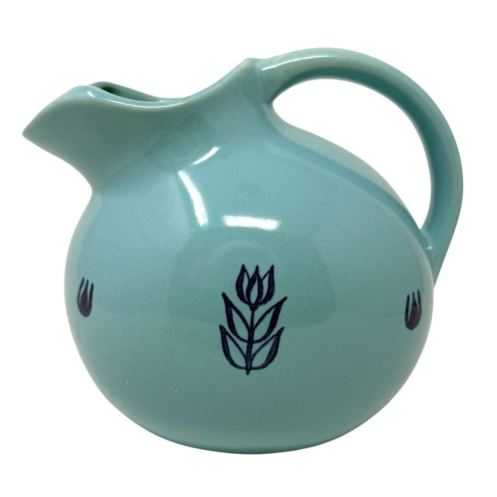 Mid Century 50s Cronin Pottery Blue Tulip Ceramic Pitcher 64 oz  Retro Kitchen